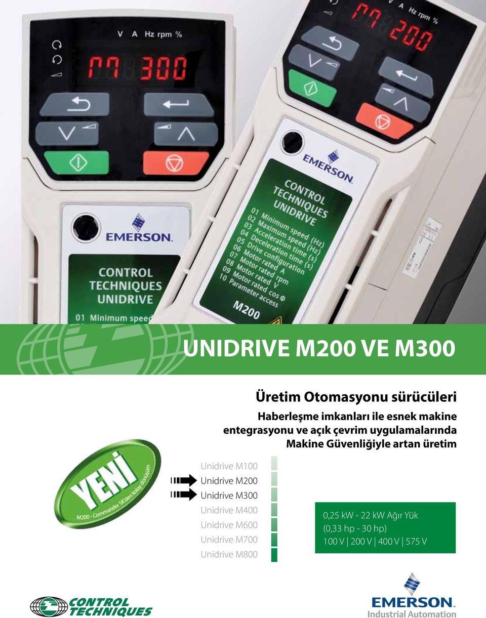 üretim Unidrive M100 Unidrive M200 Unidrive M300 Unidrive M400 Unidrive M600