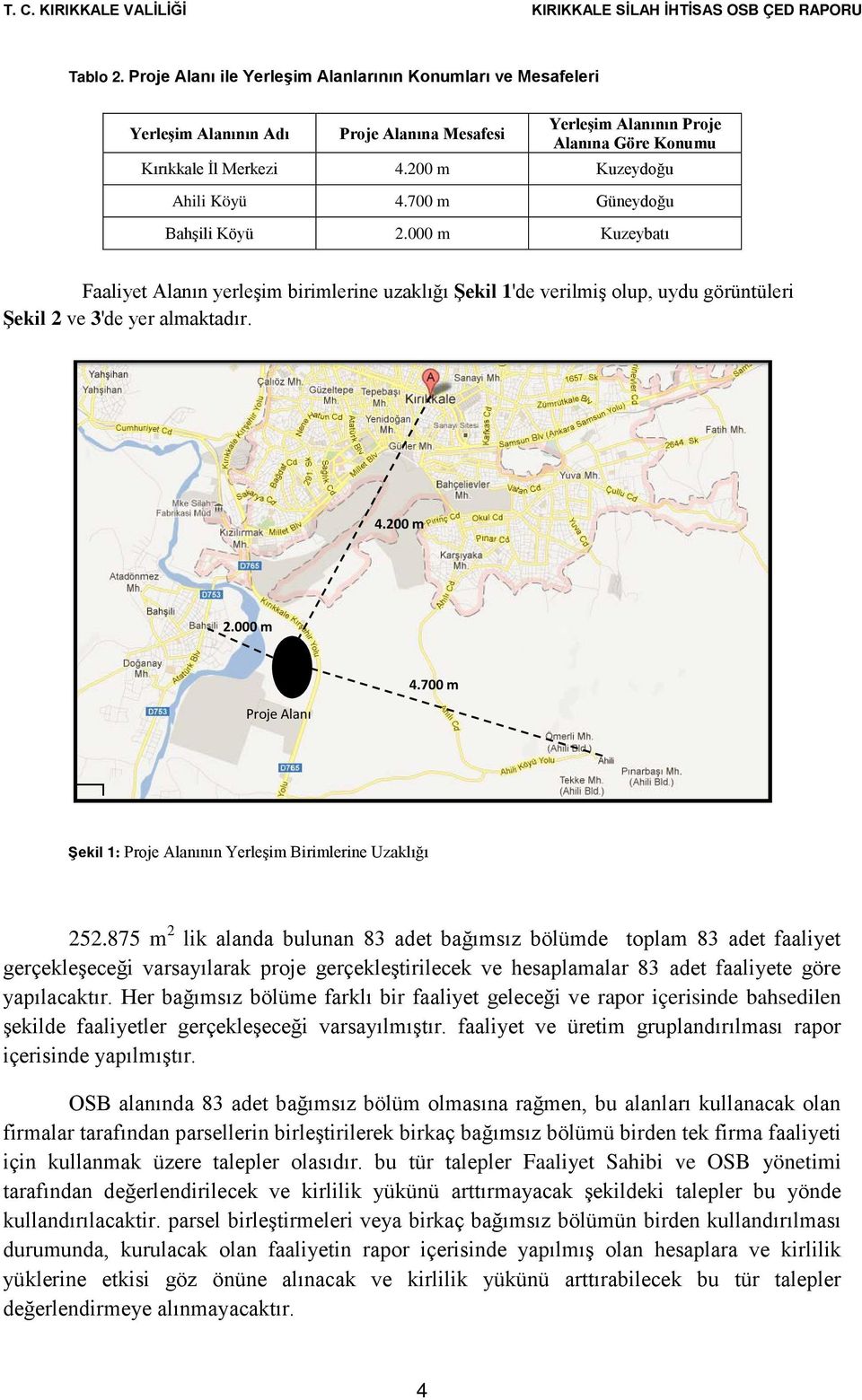 000 m Proje Alanı 4.700 m Şekil 1: Proje Alanının Yerleşim Birimlerine Uzaklığı 252.