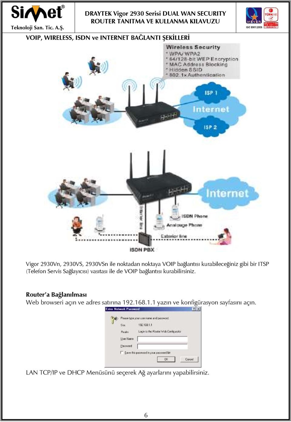 VOIP bağlantısı kurabilirsiniz. Router a Bağlanılması Web browseri açın ve adres satırına 19