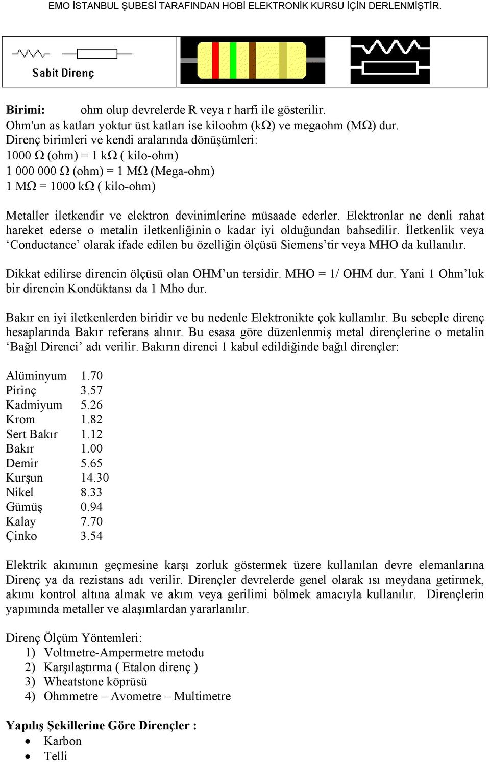 ederler. Elektronlar ne denli rahat hareket ederse o metalin iletkenliğinin o kadar iyi olduğundan bahsedilir.