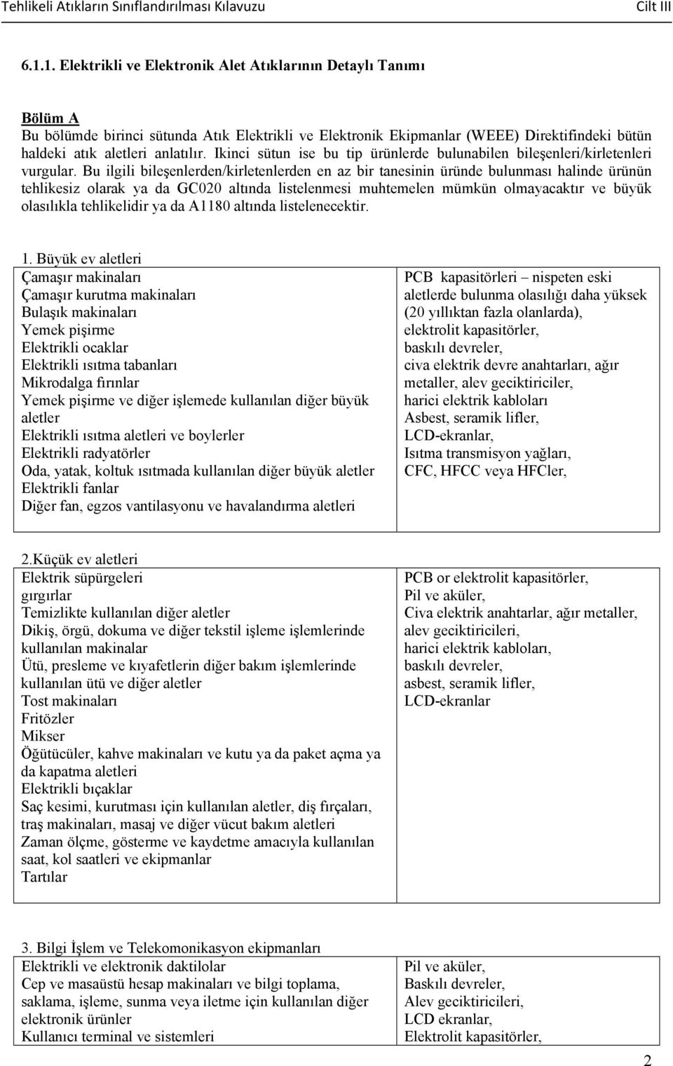 Ikinci sütun ise bu tip ürünlerde bulunabilen bileşenleri/kirletenleri vurgular.