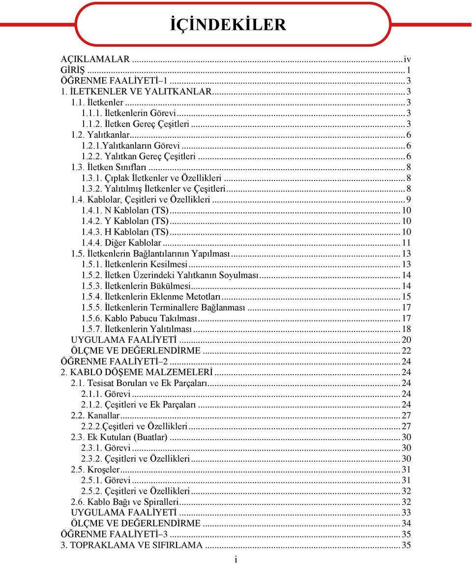 Kablolar, ÇeĢitleri ve Özellikleri... 9 1.4.1. N Kabloları (TS)... 10 1.4.2. Y Kabloları (TS)... 10 1.4.3. H Kabloları (TS)... 10 1.4.4. Diğer Kablolar... 11 1.5.