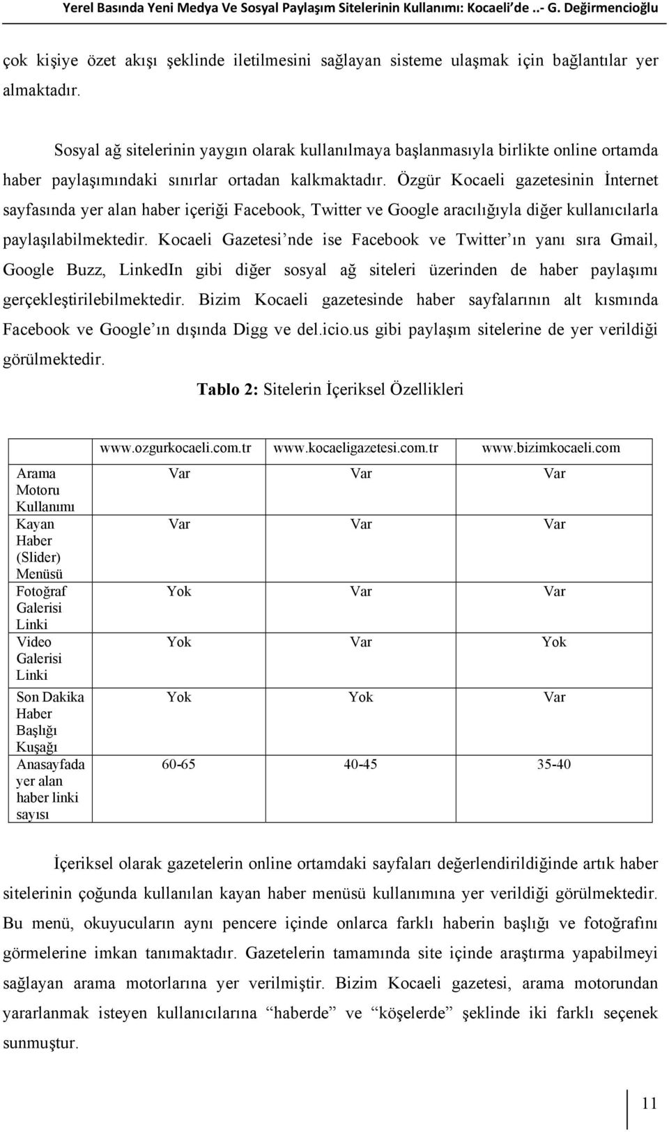 Özgür Kocaeli gazetesinin İnternet sayfasında yer alan haber içeriği Facebook, Twitter ve Google aracılığıyla diğer kullanıcılarla paylaşılabilmektedir.