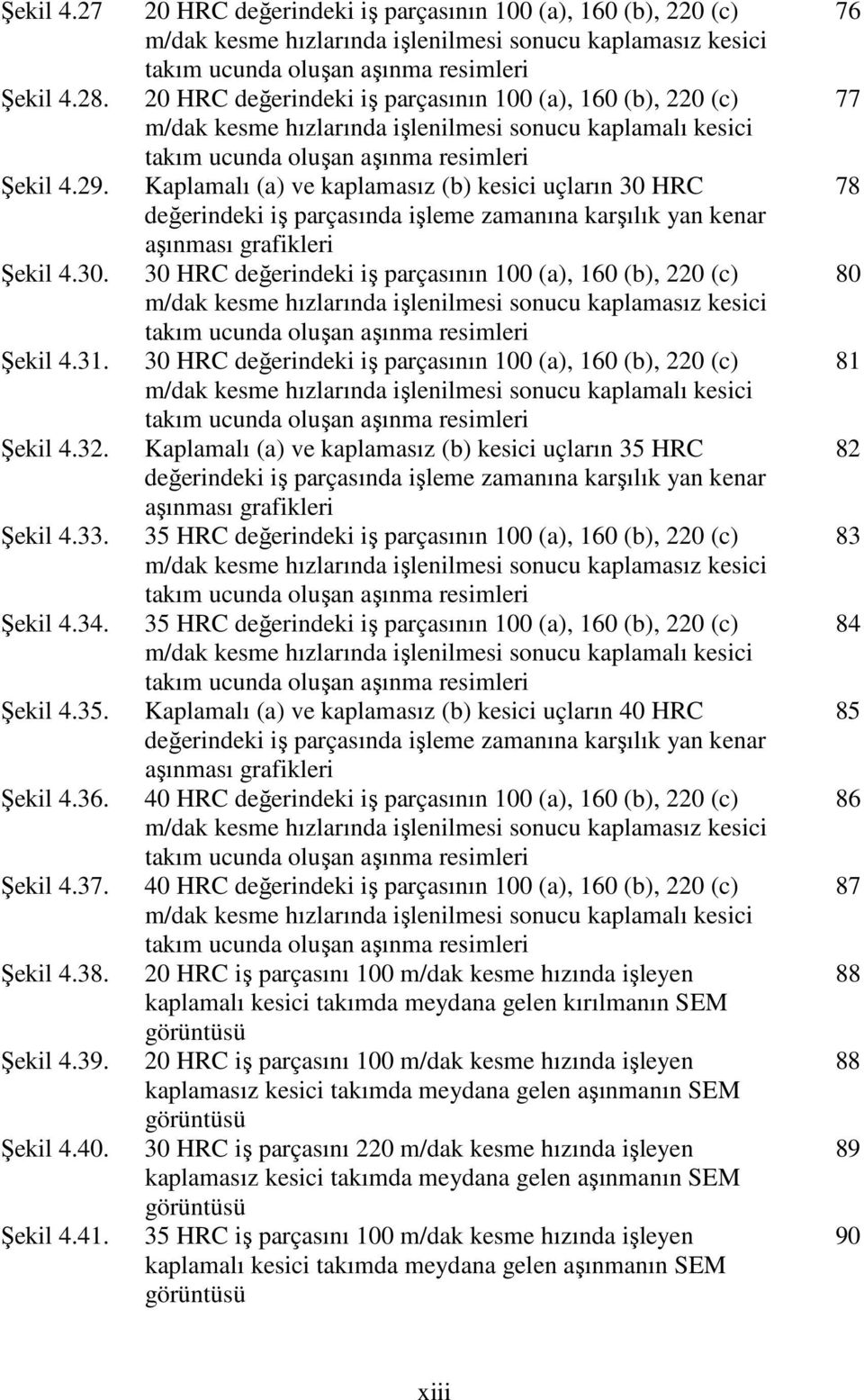 160 (b), 220 (c) m/dak kesme hızlarında işlenilmesi sonucu kaplamalı kesici takım ucunda oluşan aşınma resimleri Kaplamalı (a) ve kaplamasız (b) kesici uçların 30 HRC değerindeki iş parçasında işleme