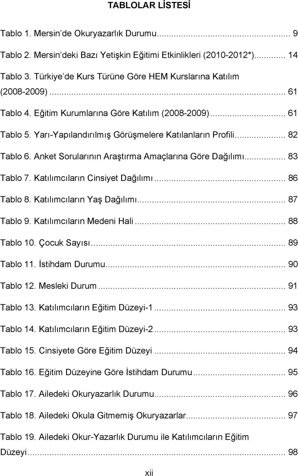 .. 82 Tablo 6. Anket Sorularının Araştırma Amaçlarına Göre Dağılımı... 83 Tablo 7. Katılımcıların Cinsiyet Dağılımı... 86 Tablo 8. Katılımcıların Yaş Dağılımı... 87 Tablo 9.