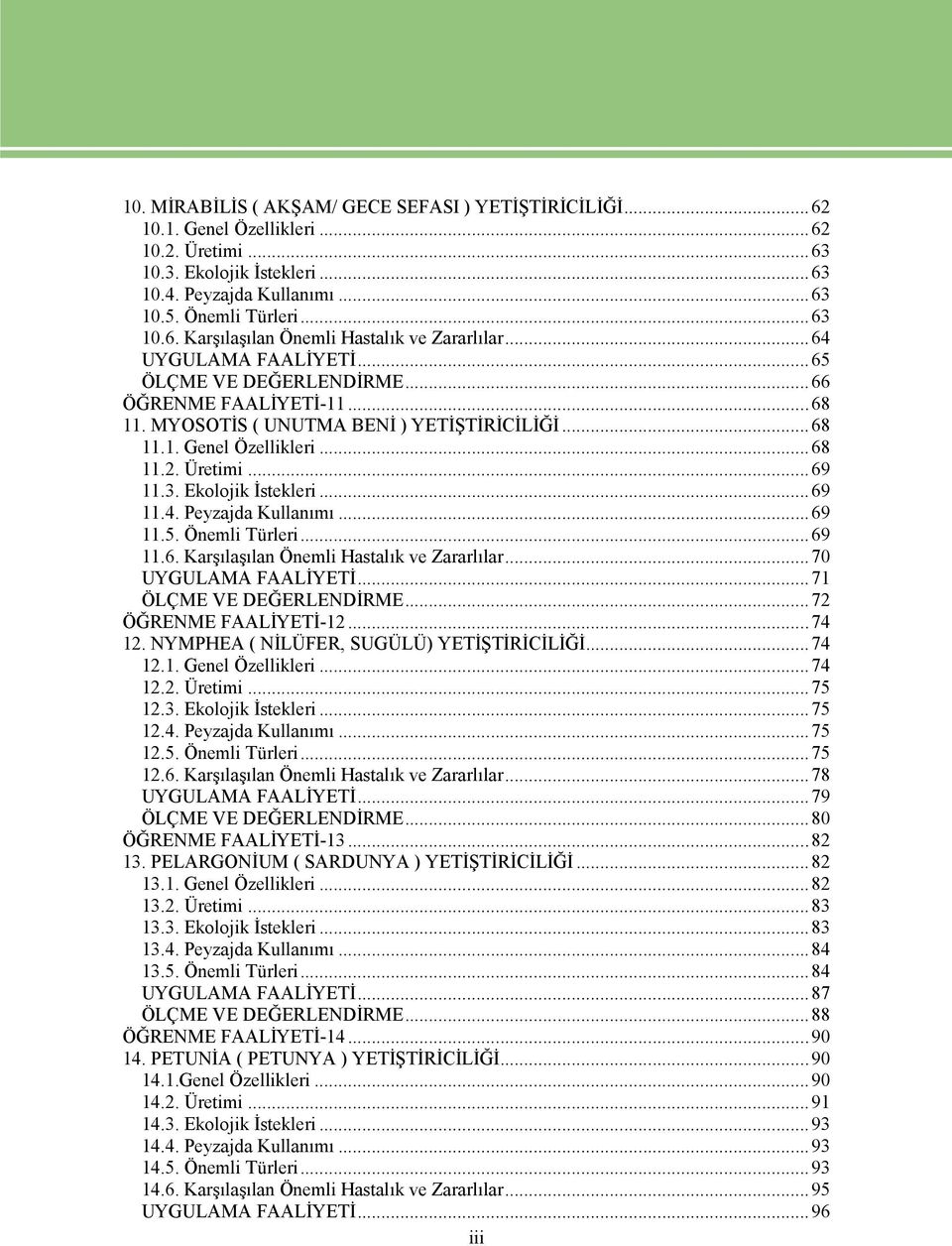 Ekolojik İstekleri...69 11.4. Peyzajda Kullanımı...69 11.5. Önemli Türleri...69 11.6. Karşılaşılan Önemli Hastalık ve Zararlılar...70 UYGULAMA FAALİYETİ...71 ÖLÇME VE DEĞERLENDİRME.