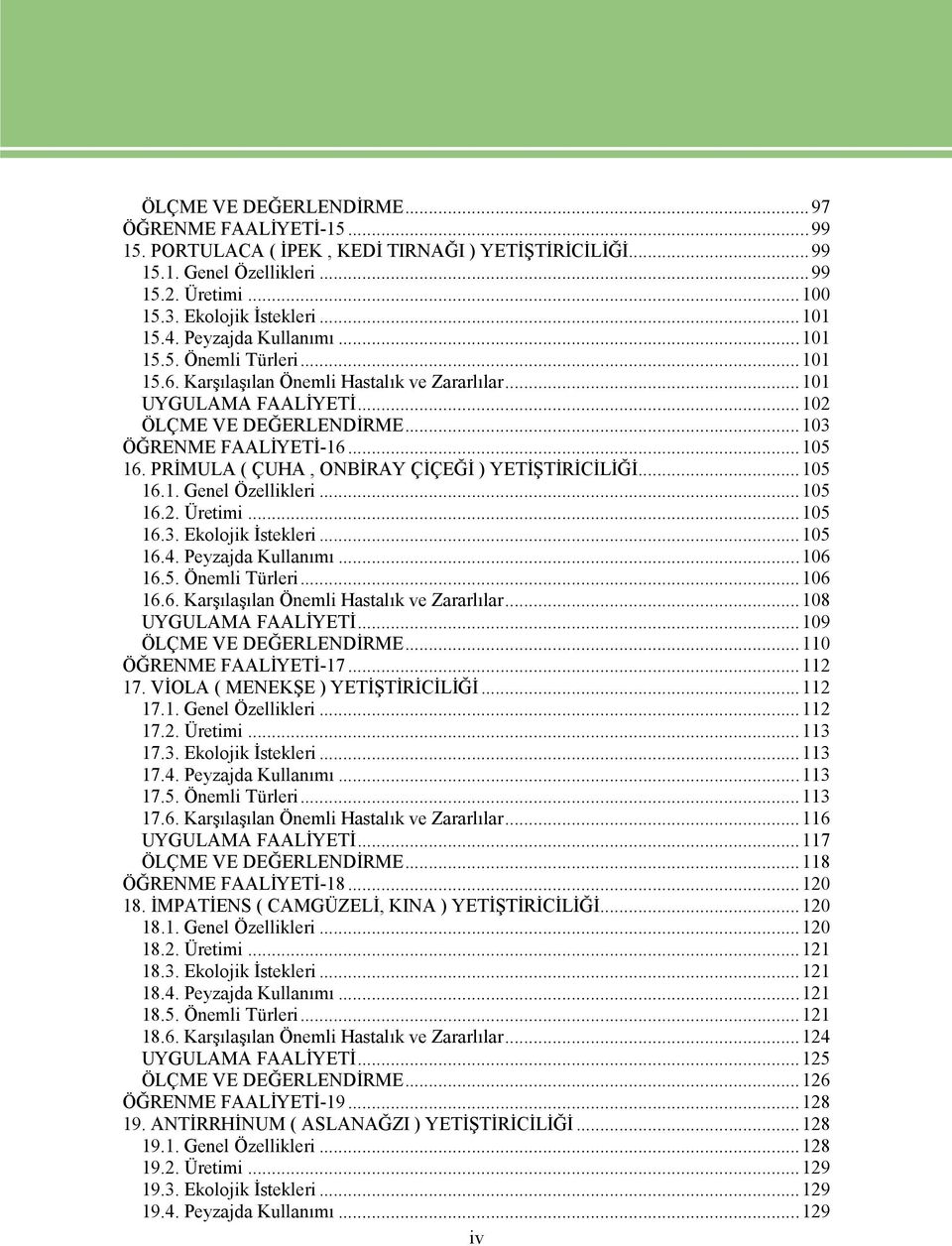 PRİMULA ( ÇUHA, ONBİRAY ÇİÇEĞİ ) YETİŞTİRİCİLİĞİ...105 16.1. Genel Özellikleri...105 16.2. Üretimi...105 16.3. Ekolojik İstekleri...105 16.4. Peyzajda Kullanımı...106 16.5. Önemli Türleri...106 16.6. Karşılaşılan Önemli Hastalık ve Zararlılar.