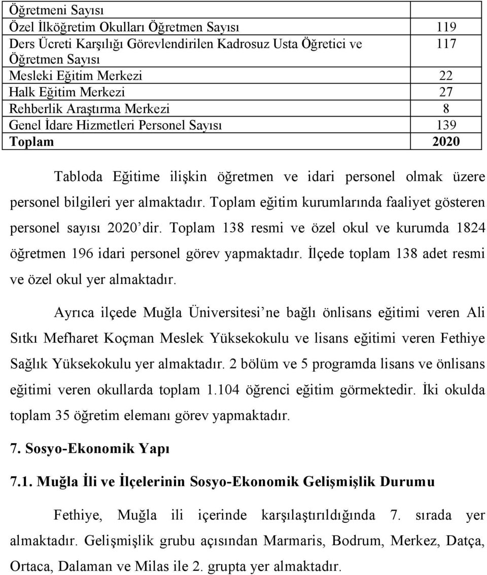 eğitim kurumlarında faaliyet gösteren personel sayısı 22 dir. 138 resmi ve özel okul ve kurumda 1824 öğretmen 196 idari personel görev yapmaktadır.