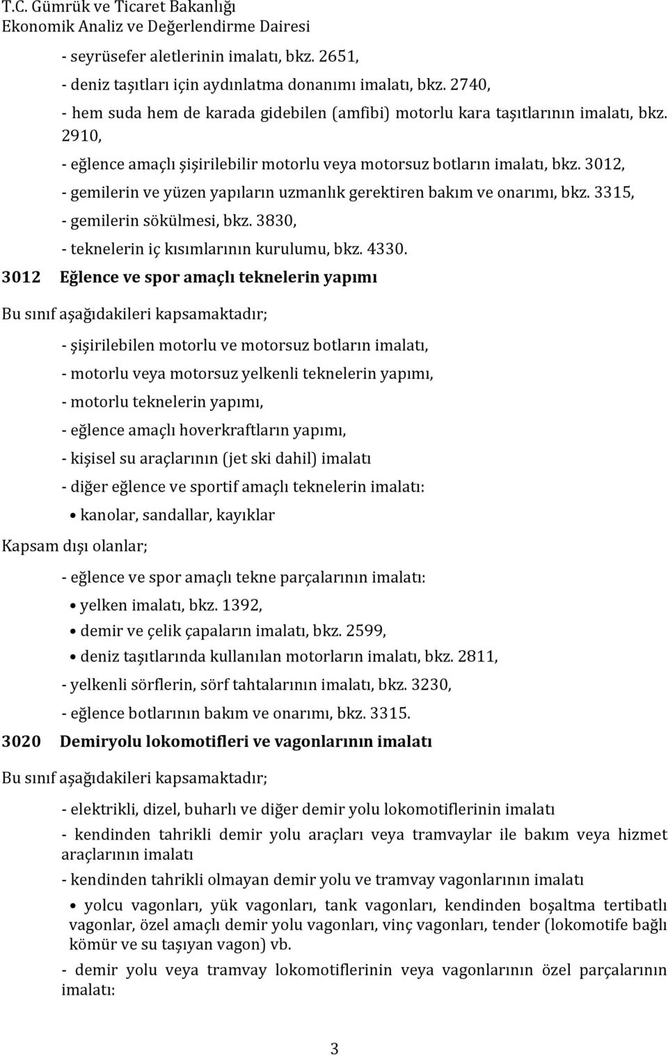 3830, - teknelerin iç kısımlarının kurulumu, bkz. 4330.