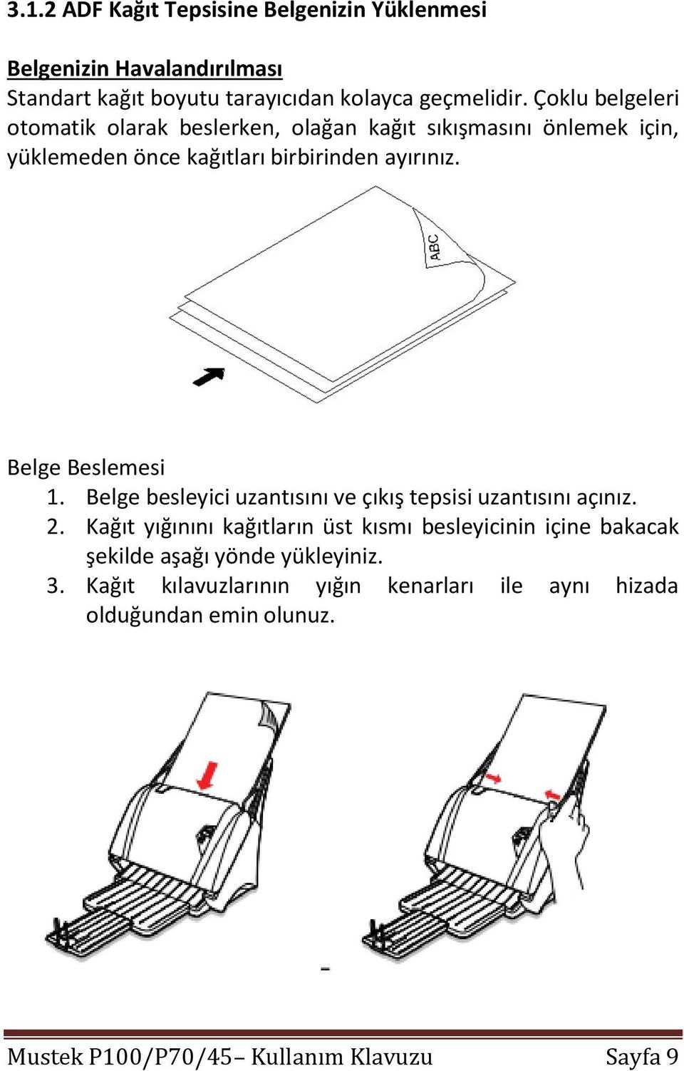 Belge Beslemesi 1. Belge besleyici uzantısını ve çıkış tepsisi uzantısını açınız. 2.