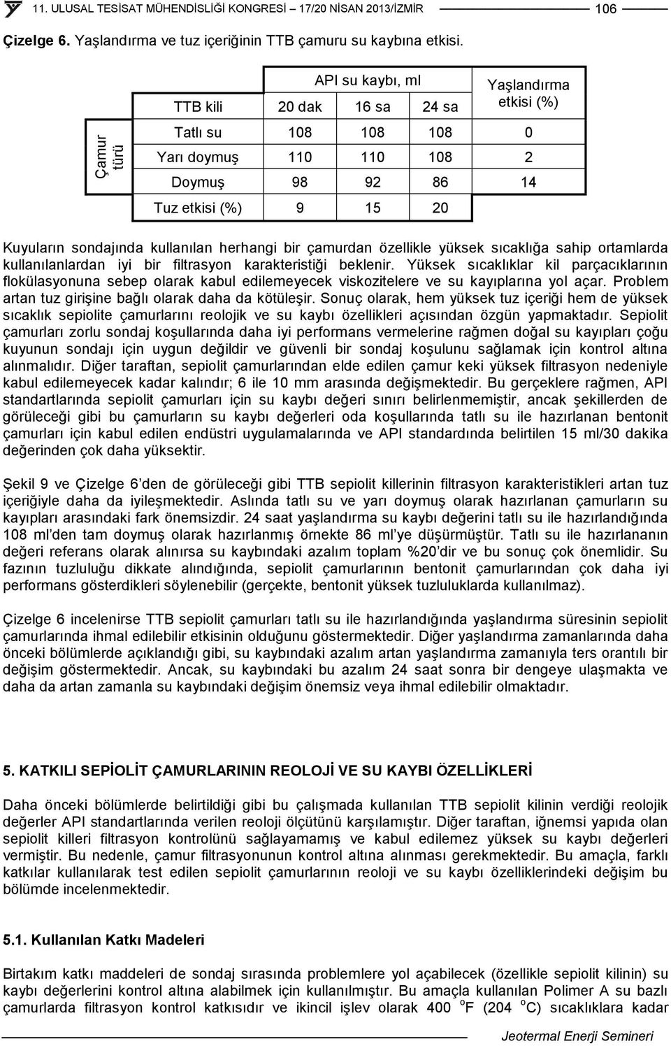 bir çamurdan özellikle yüksek sıcaklığa sahip ortamlarda kullanılanlardan iyi bir filtrasyon karakteristiği beklenir.