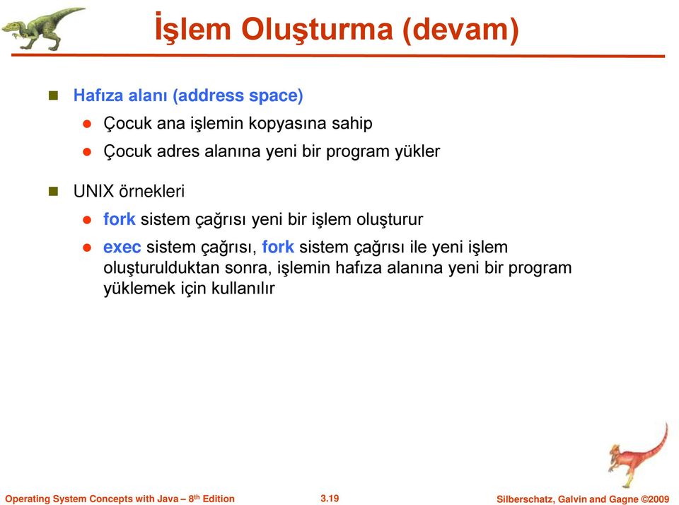 oluşturur exec sistem çağrısı, fork sistem çağrısı ile yeni işlem oluşturulduktan sonra,