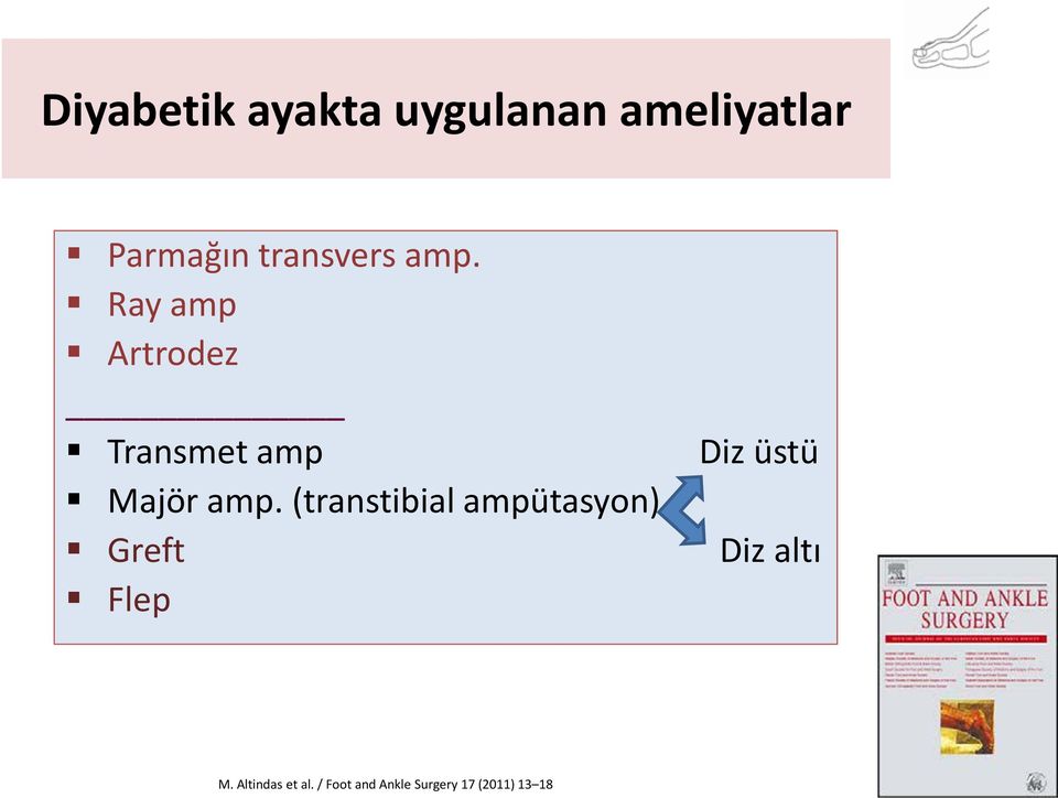 (transtibial ampütasyon) Greft Flep Diz üstü Diz altı