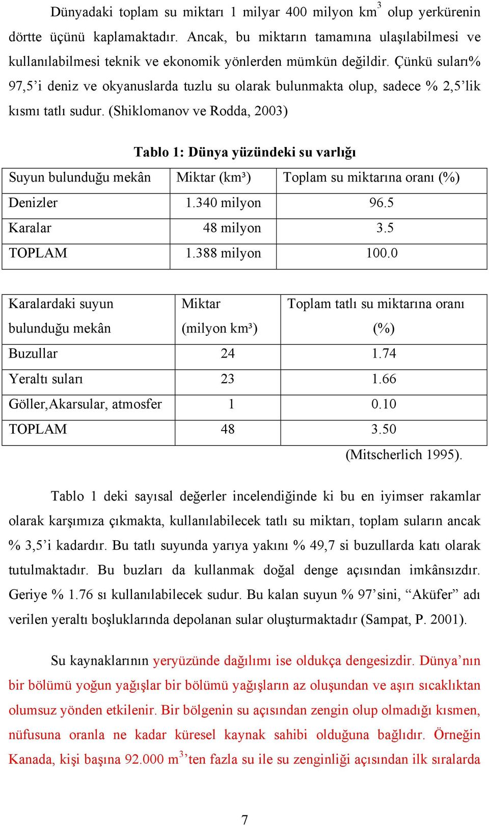 Çünkü suları% 97,5 i deniz ve okyanuslarda tuzlu su olarak bulunmakta olup, sadece % 2,5 lik kısmı tatlı sudur.