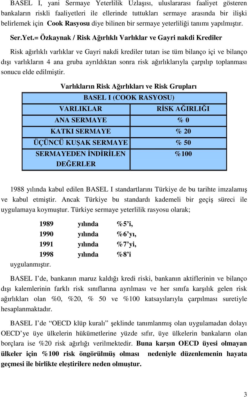 = Özkaynak / Risk Ağırlıklı Varlıklar ve Gayri nakdi Krediler Risk ağırlıklı varlıklar ve Gayri nakdi krediler tutarı ise tüm bilanço içi ve bilanço dışı varlıkların 4 ana gruba ayrıldıktan sonra