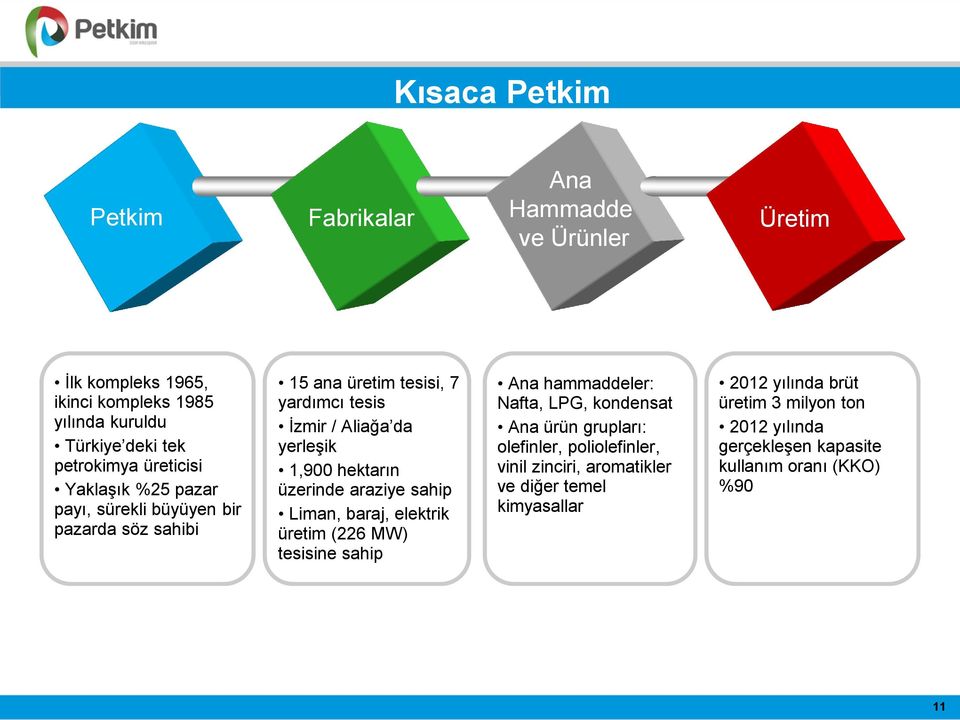 hektarın üzerinde araziye sahip Liman, baraj, elektrik üretim (226 MW) tesisine sahip Ana hammaddeler: Nafta, LPG, kondensat Ana ürün grupları: