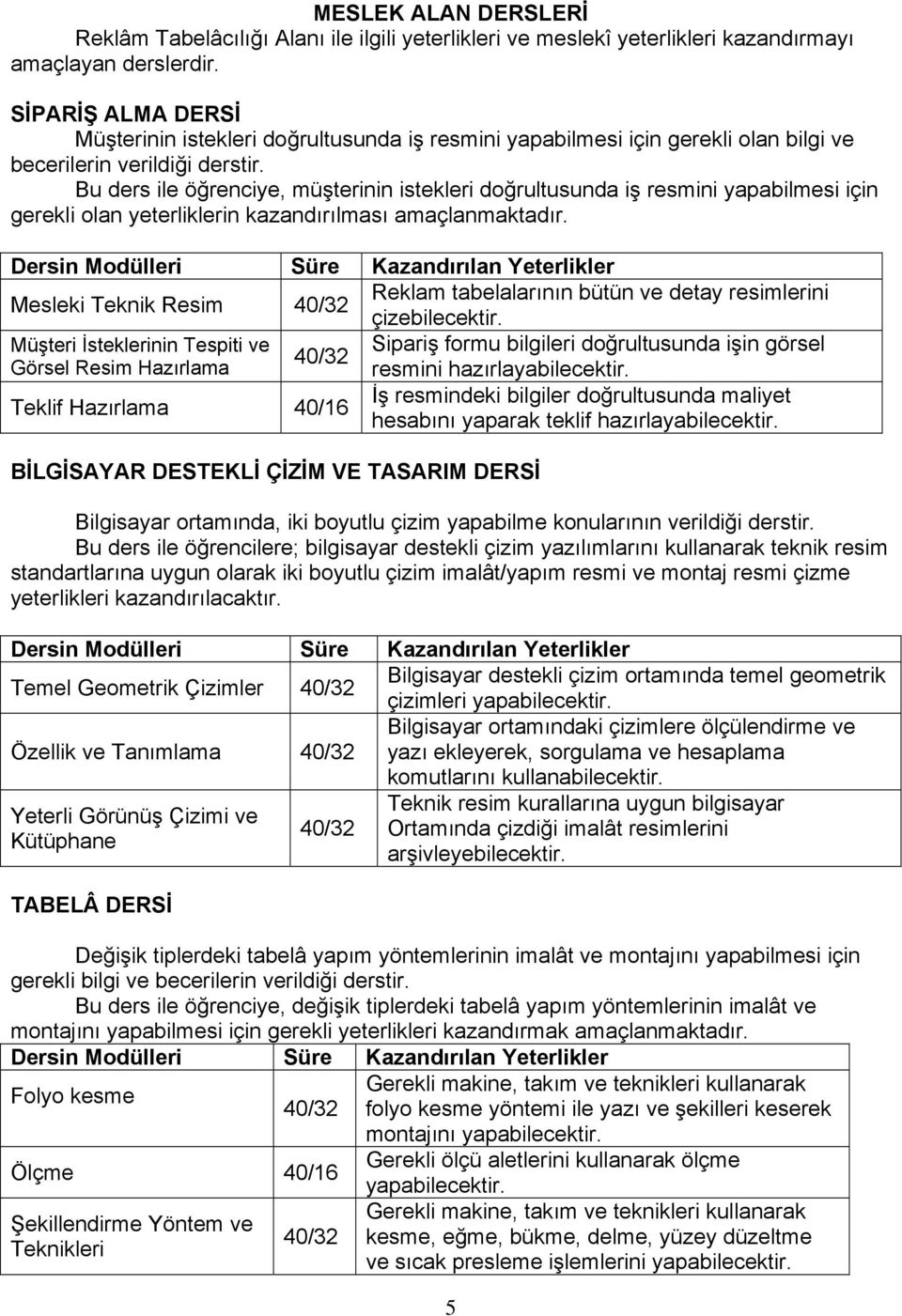 Bu ders ile öğrenciye, müşterinin istekleri doğrultusunda iş resmini yapabilmesi için gerekli olan yeterliklerin kazandırılması amaçlanmaktadır.