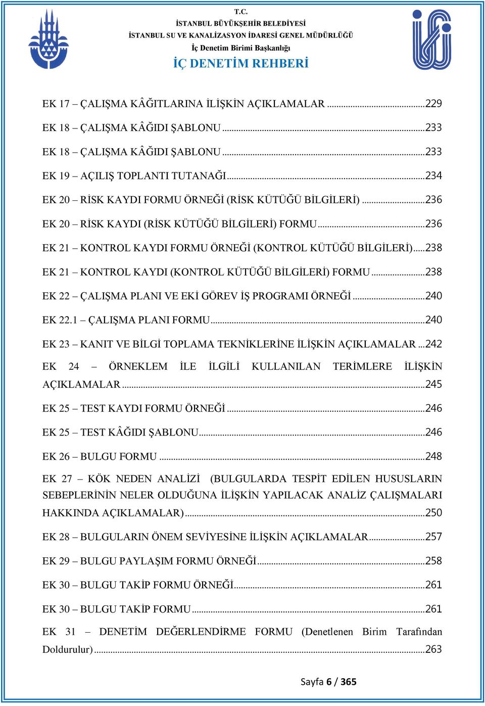 .. 238 EK 21 KONTROL KAYDI (KONTROL KÜTÜĞÜ BĠLGĠLERĠ) FORMU... 238 EK 22 ÇALIġMA PLANI VE EKĠ GÖREV Ġġ PROGRAMI ÖRNEĞĠ... 240 EK 22.1 ÇALIġMA PLANI FORMU.