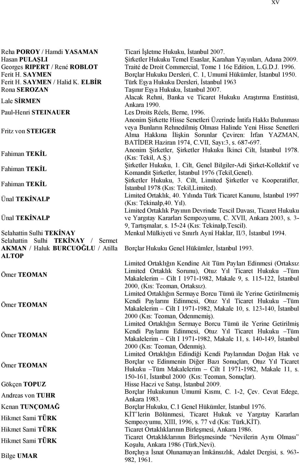 ELBİR Türk Eşya Hukuku Dersleri, İstanbul 1963 Rona SEROZAN Taşınır Eşya Hukuku, İstanbul 2007. Lale SİRMEN Alacak Rehni, Banka ve Ticaret Hukuku Araştırma Enstitüsü, Ankara 1990.