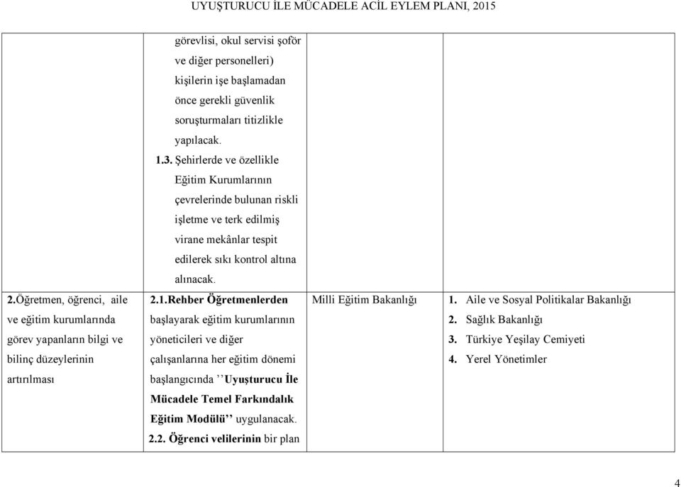 Rehber Öğretmenlerden Milli Eğitim Bakanlığı 1. Aile ve Sosyal Politikalar Bakanlığı ve eğitim kurumlarında başlayarak eğitim kurumlarının 2.