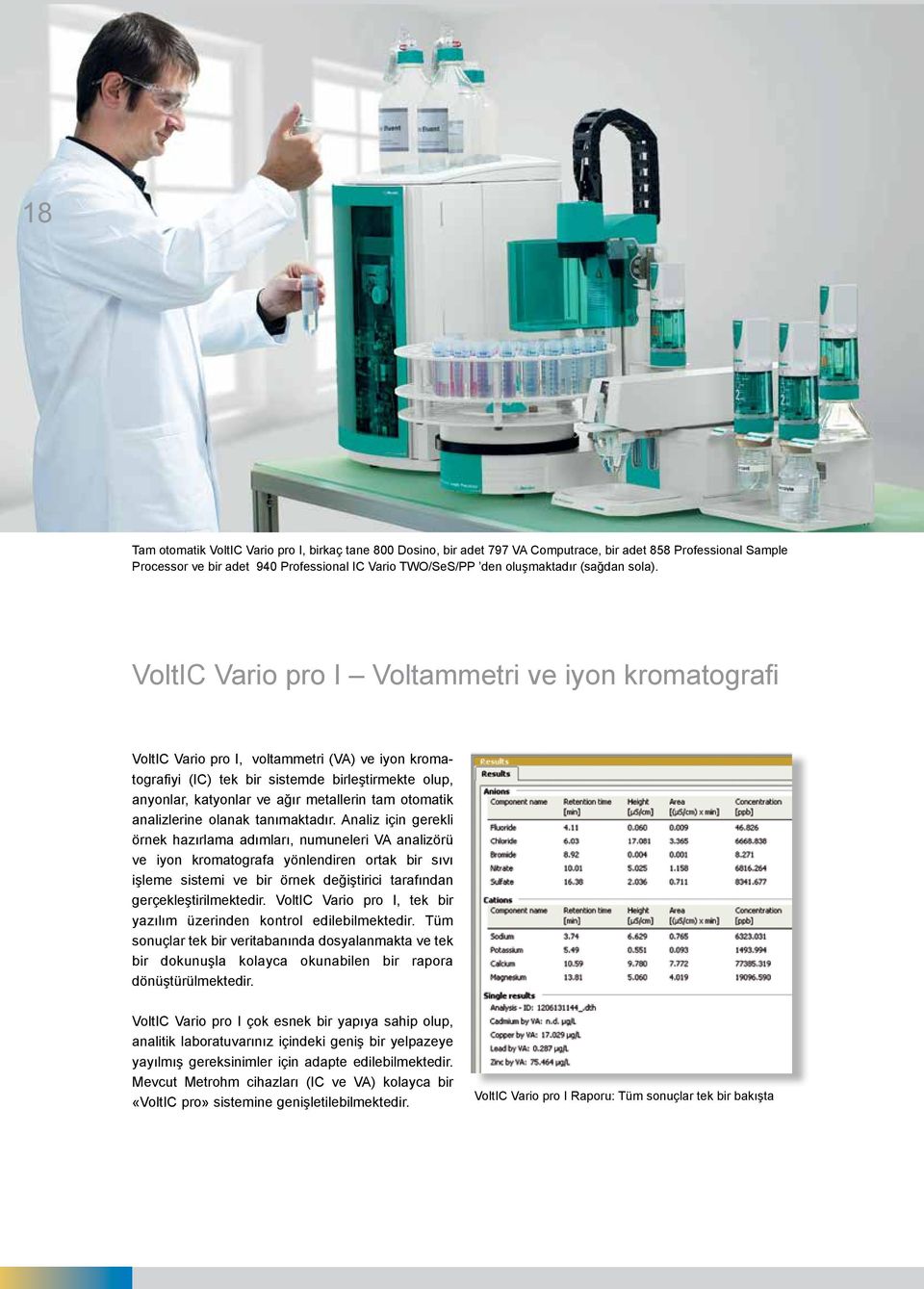 VoltIC Vario pro I Voltammetri ve iyon kromatografi VoltIC Vario pro I, voltammetri (VA) ve iyon kromatografiyi (IC) tek bir sistemde birleştirmekte olup, anyonlar, katyonlar ve ağır metallerin tam