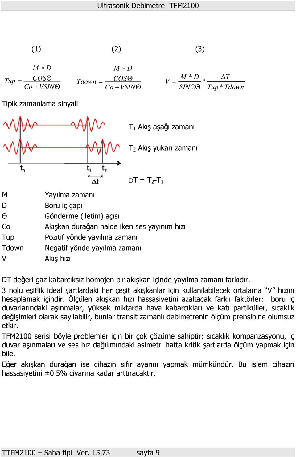 bir akışkan içinde yayılma zamanı farkıdır. 3 nolu eşitlik ideal şartlardaki her çeşit akışkanlar için kullanılabilecek ortalama V hızını hesaplamak içindir.