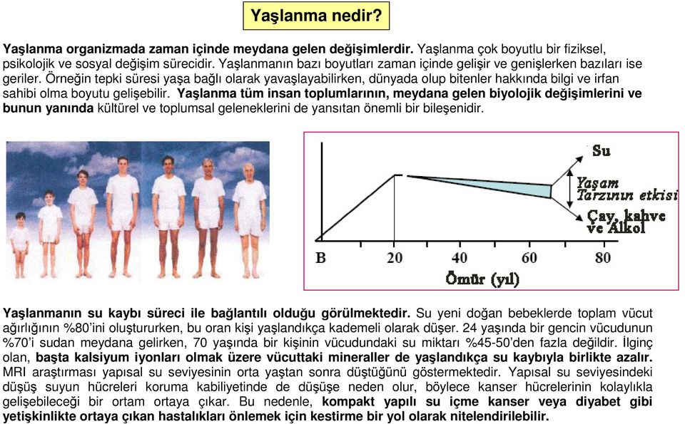 Örneğin tepki süresi yaşa bağlı olarak yavaşlayabilirken, dünyada olup bitenler hakkında bilgi ve irfan sahibi olma boyutu gelişebilir.