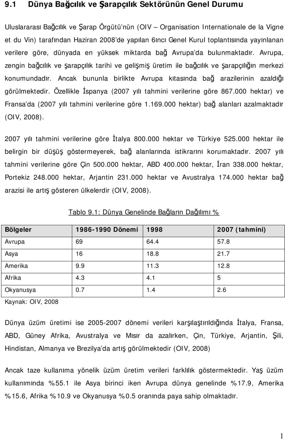 Avrupa, zengin bağcılık ve şarapçılık tarihi ve gelişmiş üretim ile bağcılık ve şarapçılığın merkezi konumundadır. Ancak bununla birlikte Avrupa kıtasında bağ arazilerinin azaldığı görülmektedir.