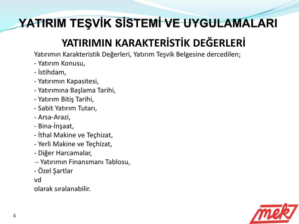 Yatırım Bitiş Tarihi, - Sabit Yatırım Tutarı, - Arsa-Arazi, - Bina-İnşaat, - İthal Makine ve Teçhizat,