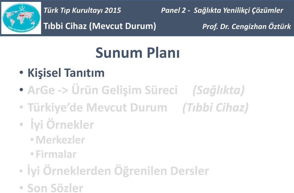 Planı Kişisel Tanıtım ArGe -> Ürün Gelişim Süreci (Sağlıkta) Türkiye de Mevcut Durum