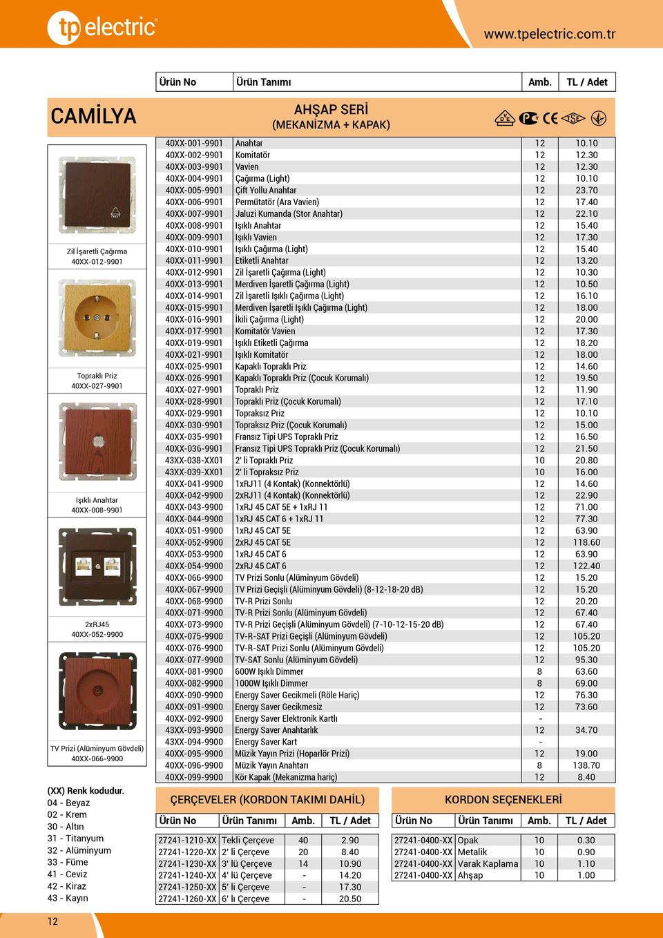 30 40XX-003-9901 Vavien 12 12.30 40XX-004-9901 Çağırma (Light) 12 10.10 40XX-005-9901 Çift Yollu Anahtar 12 23.70 40XX-006-9901 Permütatör (Ara Vavien) 12 17.