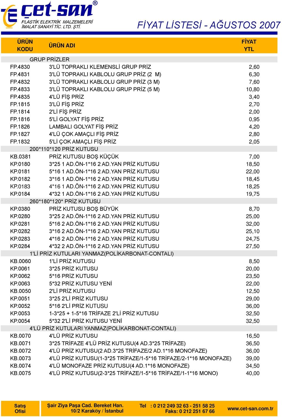 1832 5'Lİ ÇOK AMAÇLI FİŞ PRİZ 200*110*120 PRİZ KUTUSU KB.0381 PRİZ KUTUSU BOŞ KÜÇÜK KP.0180 3*25 1 AD.ÖN-1*16 2 AD.YAN PRİZ KUTUSU KP.0181 5*16 1 AD.ÖN-1*16 2 AD.YAN PRİZ KUTUSU KP.0182 3*16 1 AD.