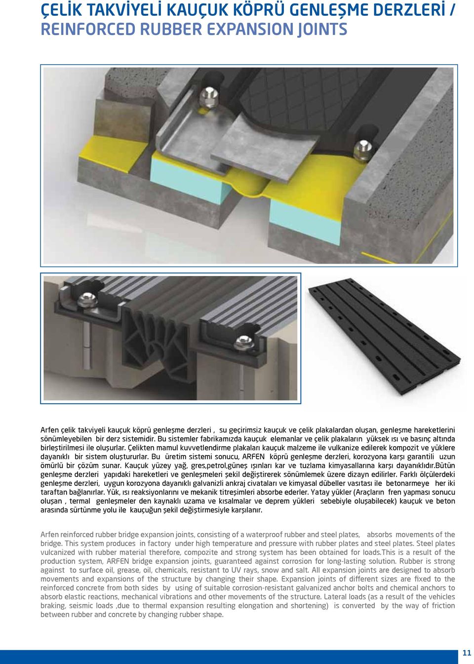 Çelikten mamul kuvvetlendirme plakaları kauçuk malzeme ile vulkanize edilerek kompozit ve yüklere dayanıklı bir sistem oluştururlar.