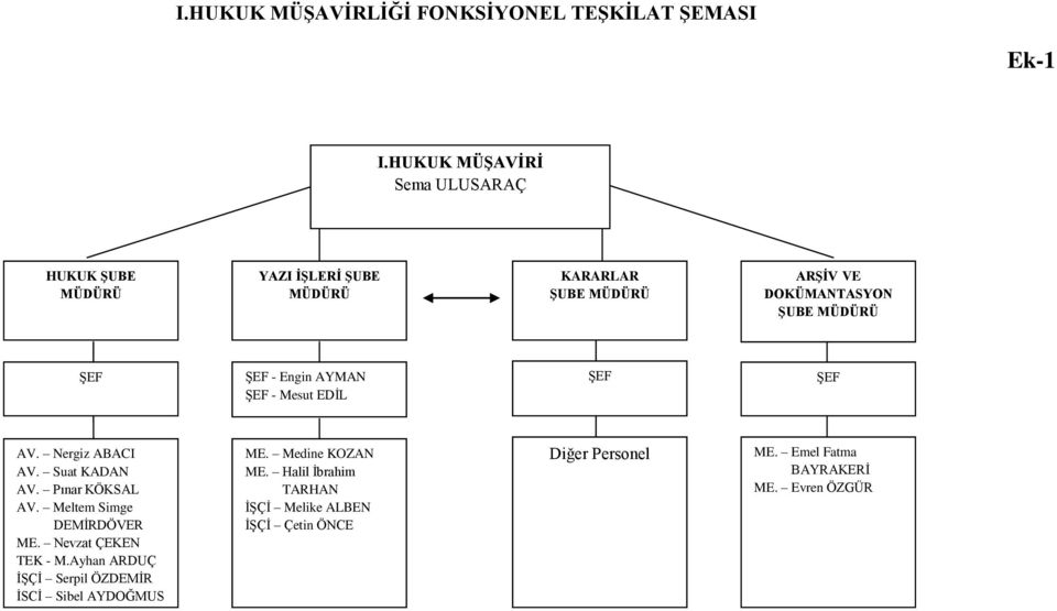 Engin AYMAN ŞEF - Mesut EDİL ŞEF ŞEF AV. Nergiz ABACI AV. Suat KADAN AV. Pınar KÖKSAL AV. Meltem Simge DEMİRDÖVER ME.