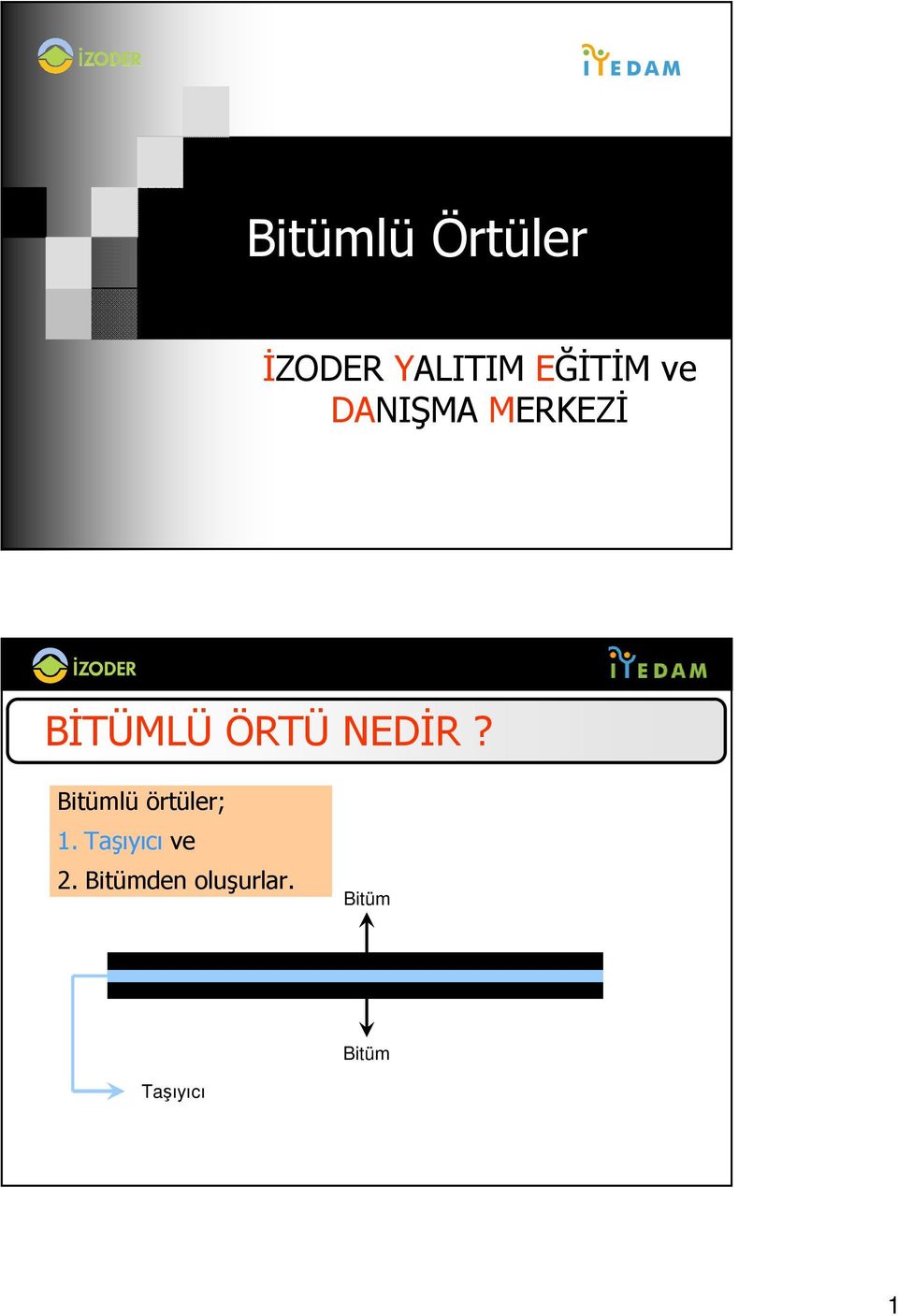 Bitümlü örtüler; 1. Taşıyıcı ve 2.