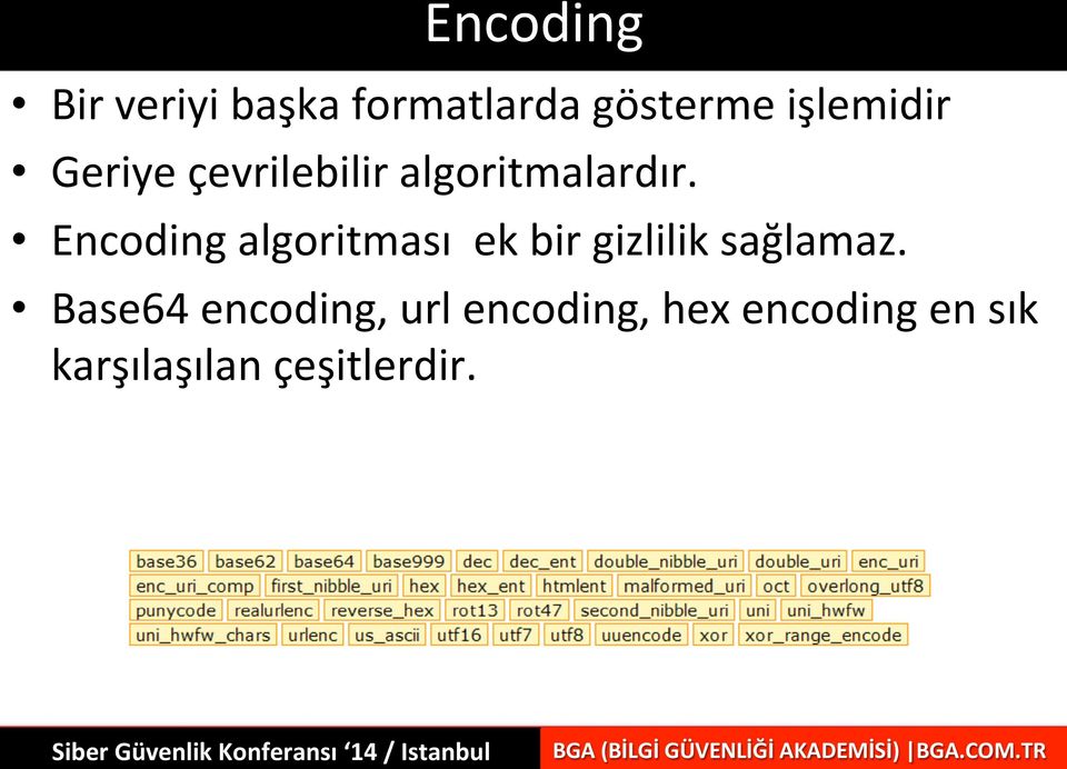 Encoding algoritması ek bir gizlilik sağlamaz.