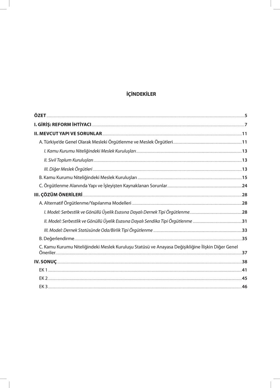 Örgütlenme Alanında Yapı ve İşleyişten Kaynaklanan Sorunlar...24 III. ÇÖZÜM ÖNERİLERİ...28 A. Alternatif Örgütlenme/Yapılanma Modelleri...28 I.