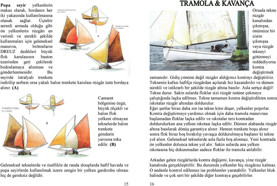 çekilerek bodoslamaya alınması ve gönderlenmesidir. Bu seyirde istralyalı trenkete indirilip serbest orsa yakalı balon trenkete karulası rüzgâr üstü bordaya alınır.