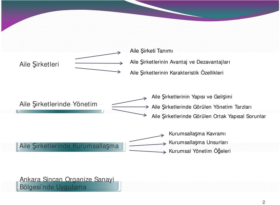 Göül Yönetim Tarzları Aile Şirketlerinde Görülen Ortak Yapısal Sorunlar Aile Şirketlerinde Kurumsallaşma