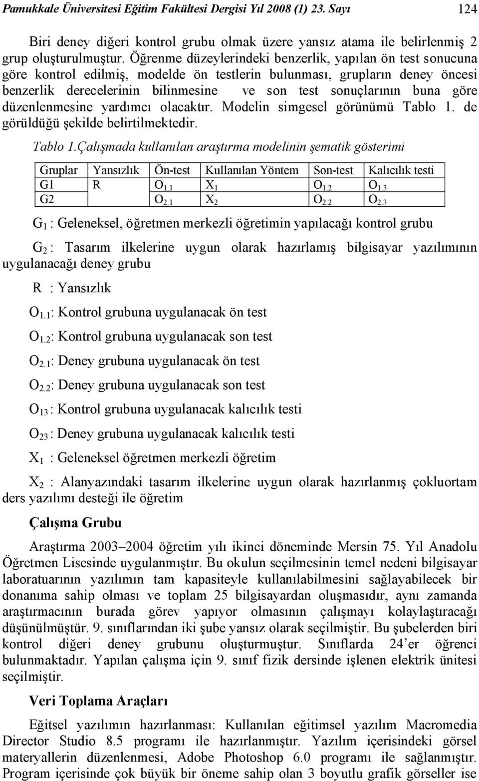 buna göre düzenlenmesine yardımcı olacaktır. Modelin simgesel görünümü Tablo 1.