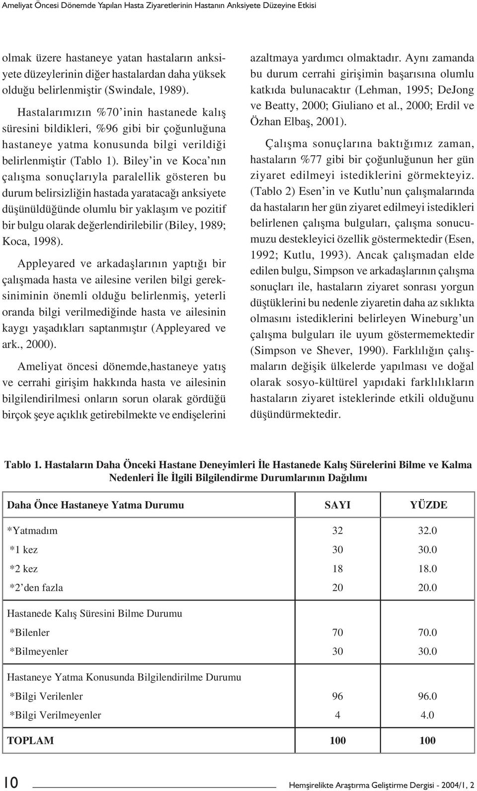 Biley in ve Koca nın çalıșma sonuçlarıyla paralellik gösteren bu durum belirsizliğin hastada yaratacağı anksiyete düșünüldüğünde olumlu bir yaklașım ve pozitif bir bulgu olarak değerlendirilebilir