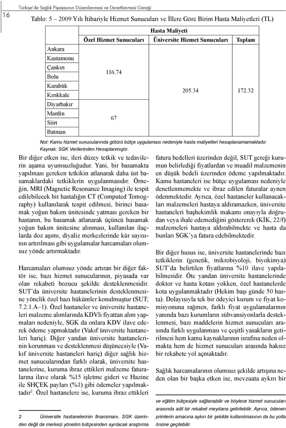 32 67 Not: Kamu hizmet sunucularında götürü bütçe uygulaması nedeniyle hasta maliyetleri hesaplanamamaktadır. Kaynak: SGK Verilerinden Hesaplanmıştır.