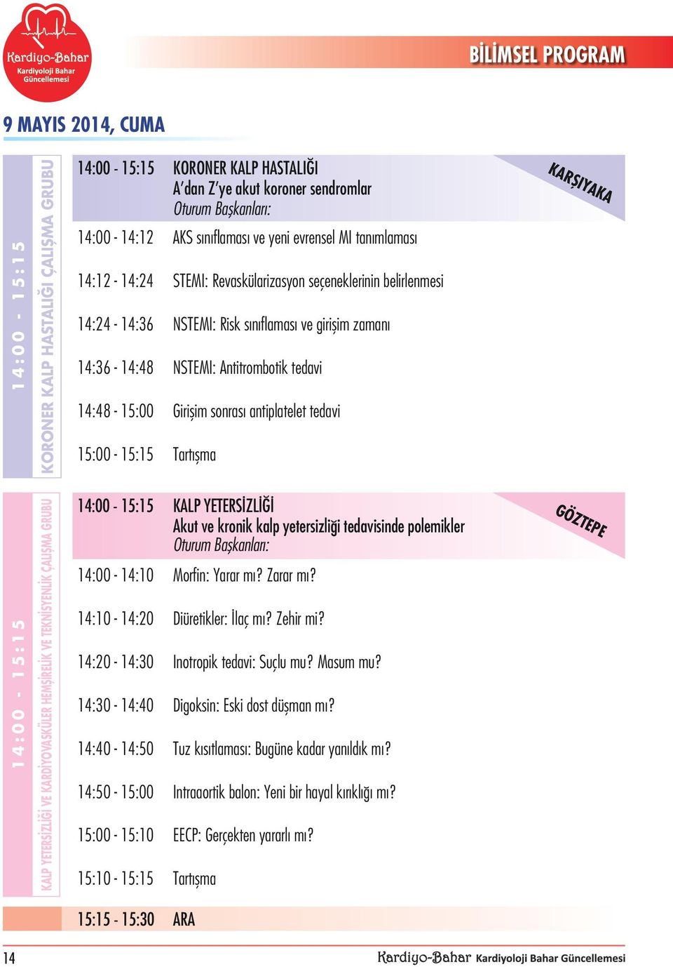 antiplatelet tedavi 15:00-15:15 Tartışma KARŞIYAKA 14:00-15:15 KALP YETERSİZLİĞİ VE KARDİYOVASKÜLER HEMŞİRELİK VE TEKNİSYENLİK ÇALIŞMA GRUBU 14:00-15:15 KALP YETERSİZLİĞİ Akut ve kronik kalp