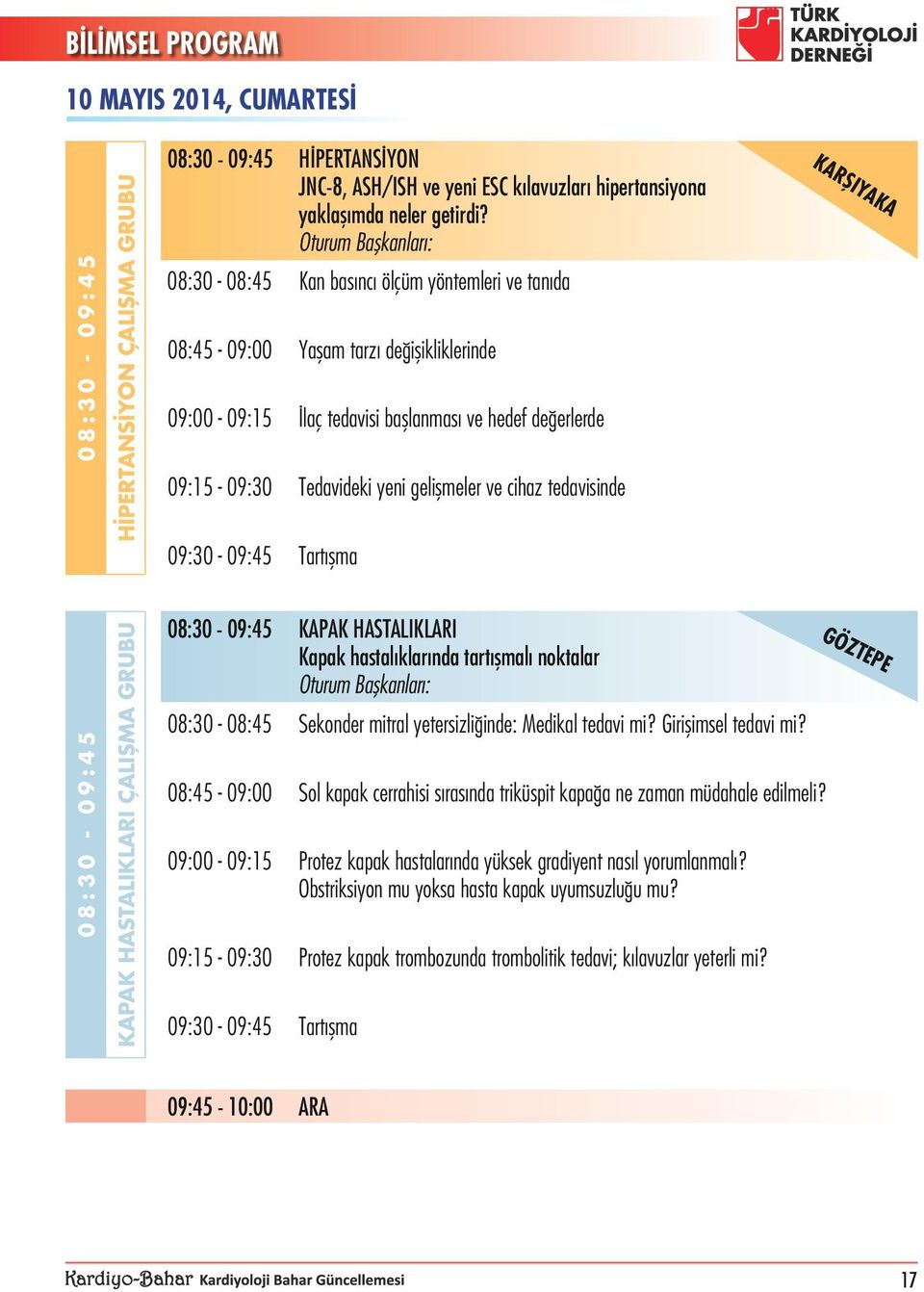 tedavisinde 09:30-09:45 Tartışma KARŞIYAKA 08:30-09:45 KAPAK HASTALIKLARI ÇALIŞMA GRUBU 08:30-09:45 KAPAK HASTALIKLARI Kapak hastalıklarında tartışmalı noktalar 08:30-08:45 Sekonder mitral