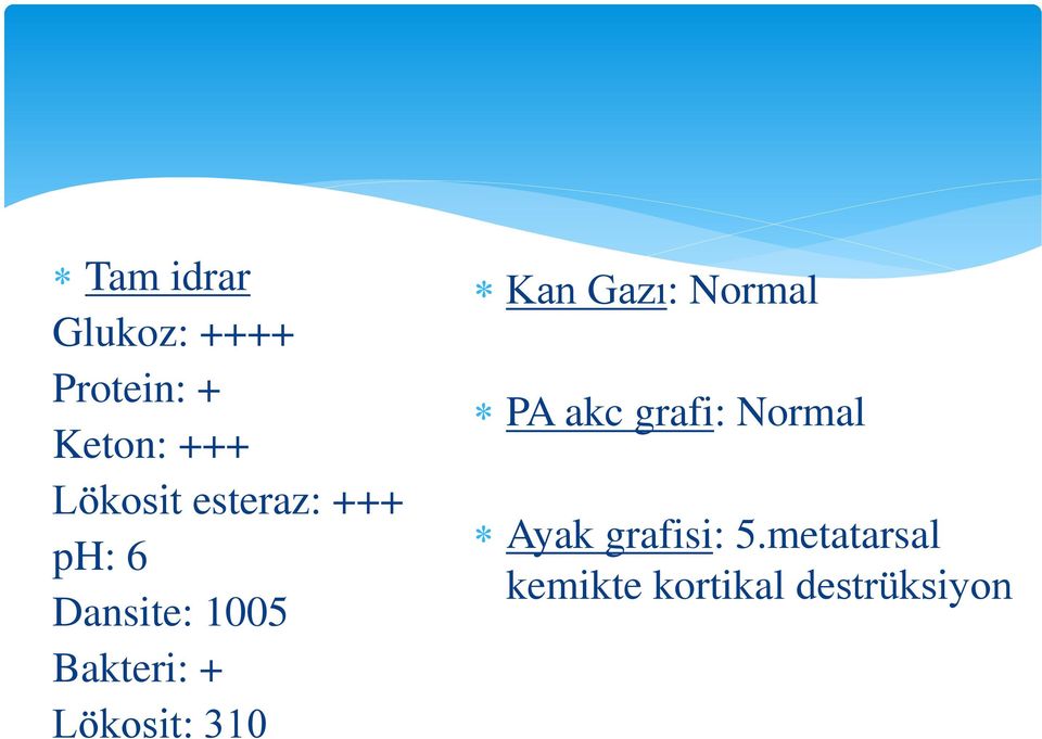 + Lökosit: 310 Kan Gazı: Normal PA akc grafi: