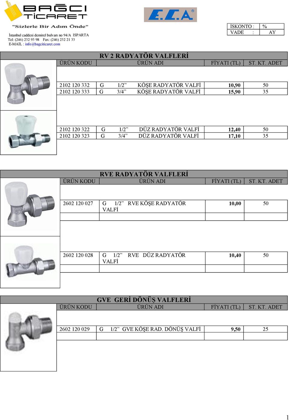 RADYATÖR İ 12,40 50 2102 120 323 G 3/4 DÜZ RADYATÖR İ 17,10 35 RVE RADYATÖR LERİ ÜRÜN U ÜRÜN ADI FİYATI () ST. KT.