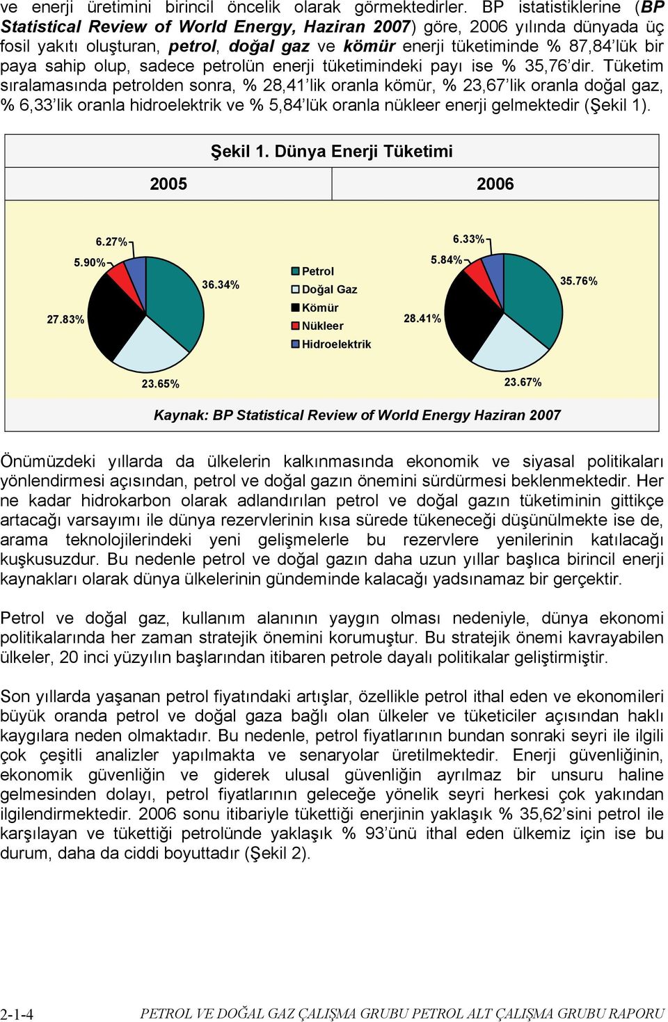 sahip olup, sadece petrolün enerji tüketimindeki payı ise % 35,76 dir.