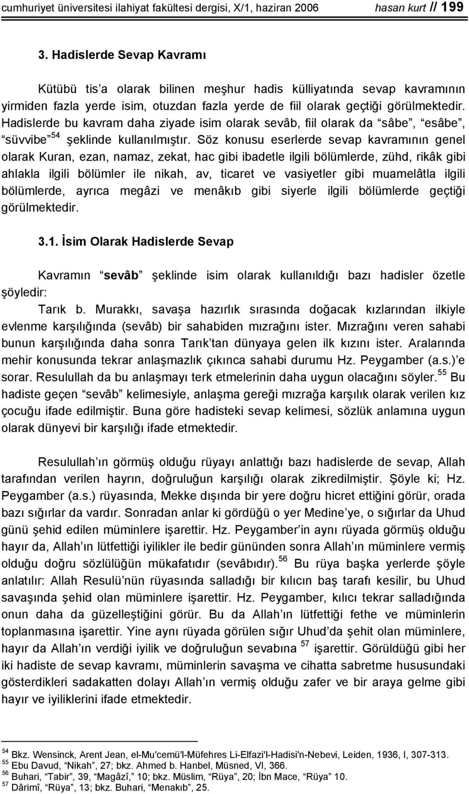 Hadislerde bu kavram daha ziyade isim olarak sevâb, fiil olarak da sâbe, esâbe, süvvibe 54 şeklinde kullanılmıştır.