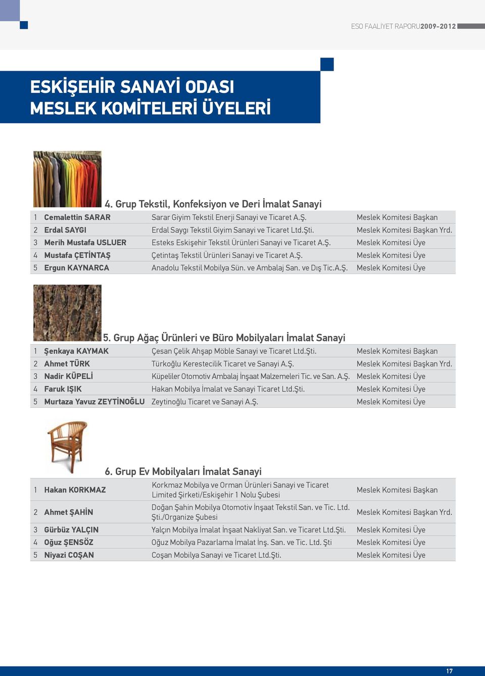 ve Ambalaj San. ve Dış Tic.A.Ş. Meslek Komitesi Üye 5. Grup Ağaç Ürünleri ve Büro Mobilyaları İmalat Sanayi 1 Şenkaya KAYMAK Çesan Çelik Ahşap Möble Sanayi ve Ticaret Ltd.Şti.