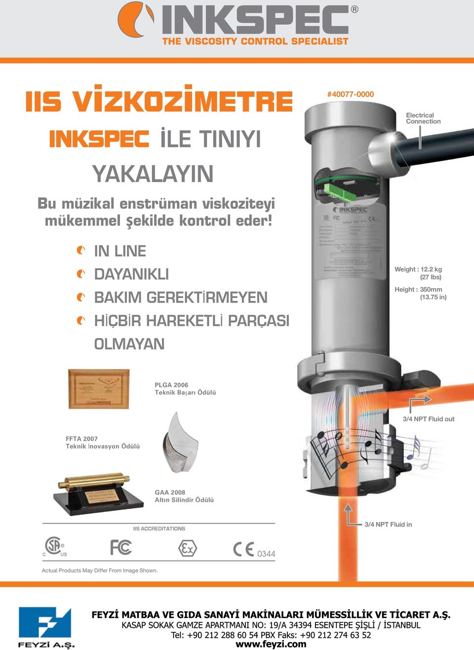 2 kg (27 lbs) Height : 350mm (13.